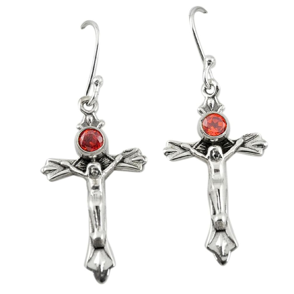 Natural red garnet 925 sterling silver holy cross earrings jewelry d19728