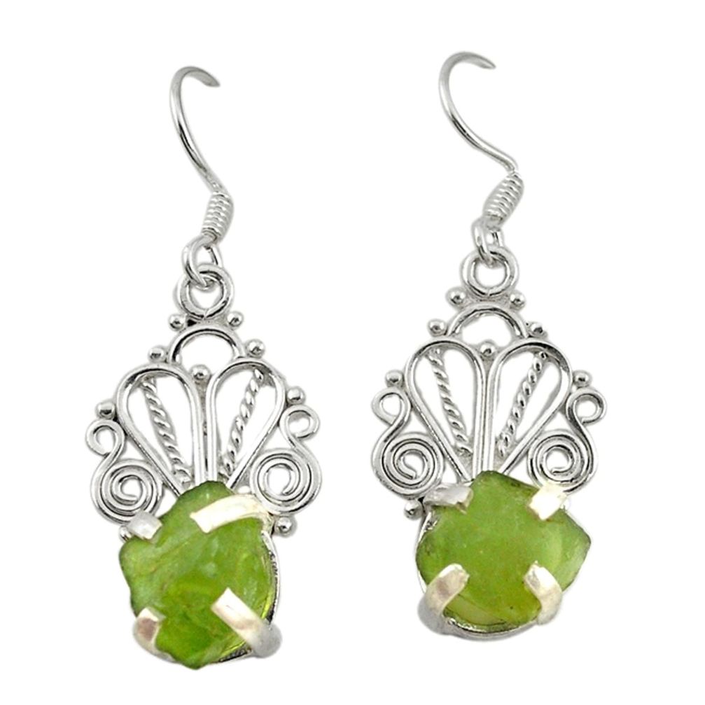 Natural green peridot rough 925 sterling silver dangle earrings jewelry d19729