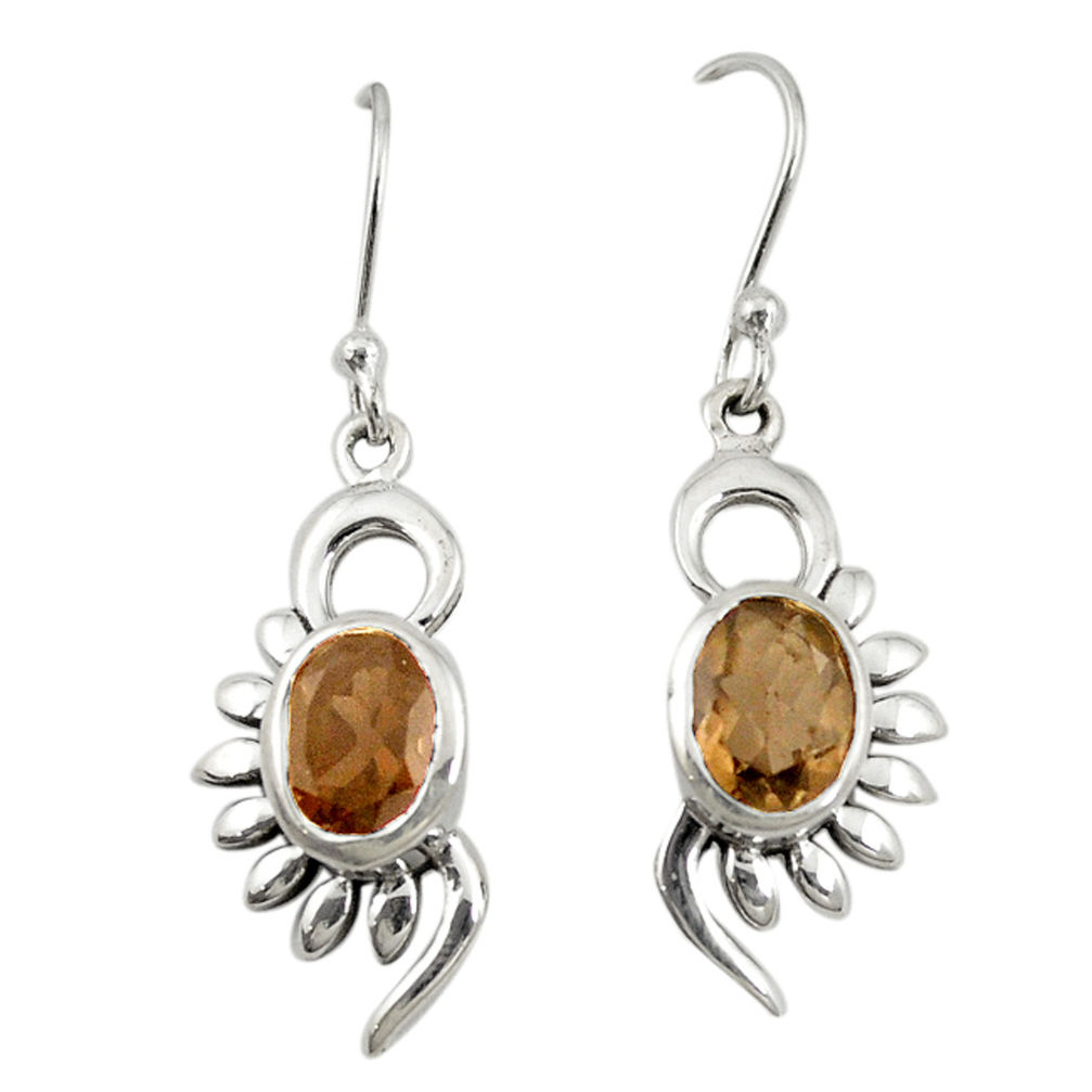 Brown smoky topaz 925 sterling silver dangle earrings jewelry d19731