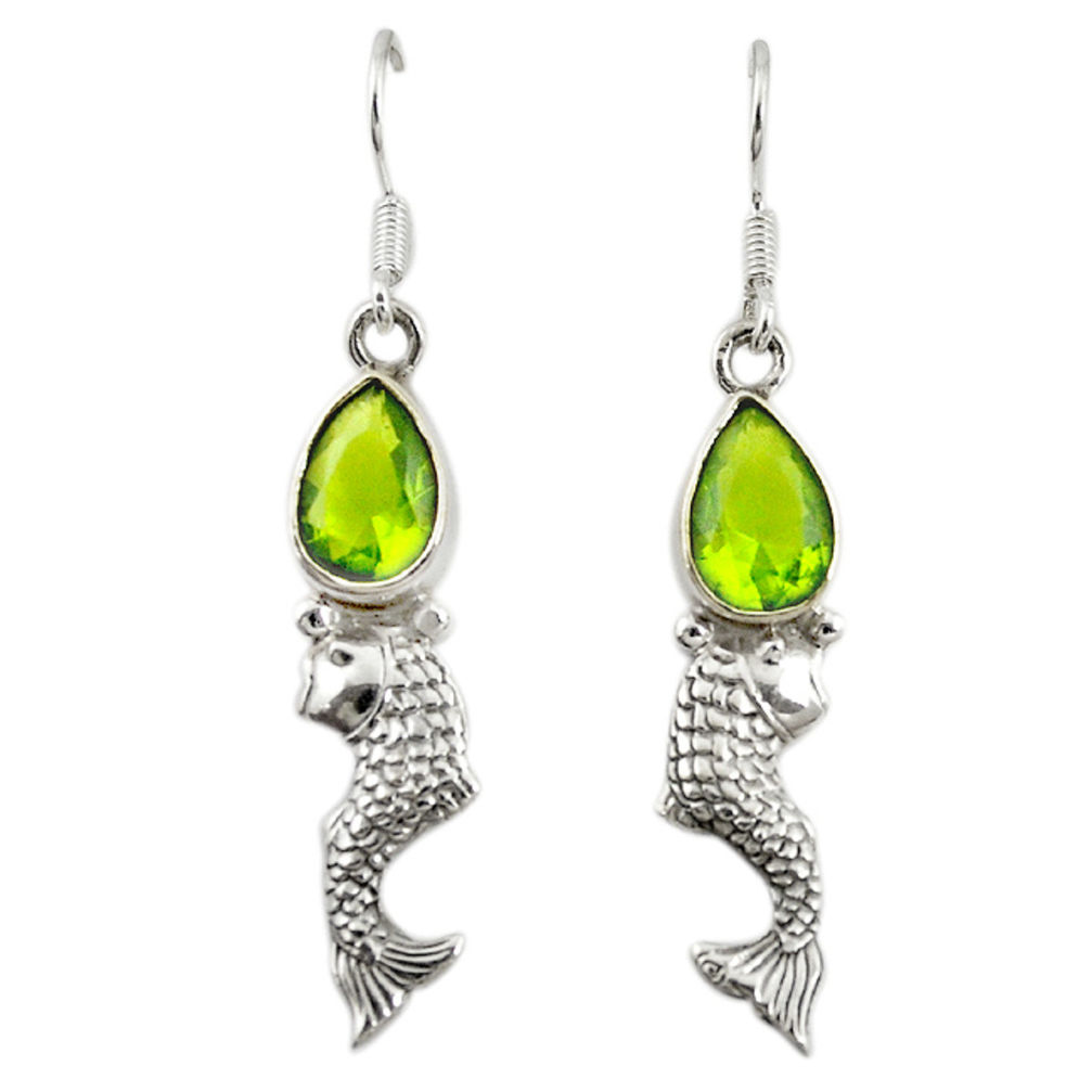 925 sterling silver green peridot quartz pear fish earrings jewelry d19769