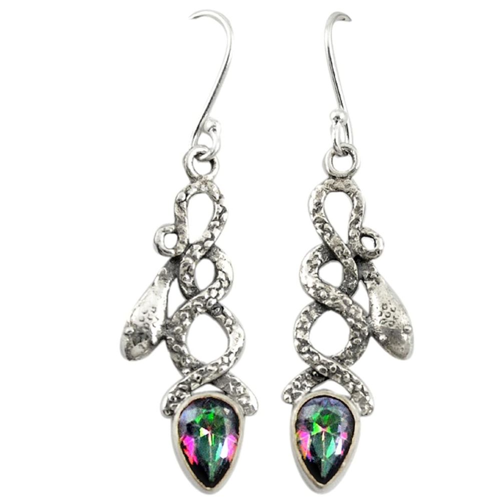 Multi color rainbow topaz 925 sterling silver snake earrings jewelry d19777