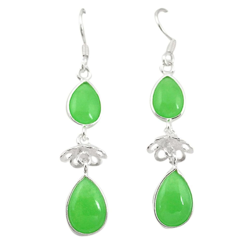 Green jade pear 925 sterling silver dangle earrings jewelry d19788