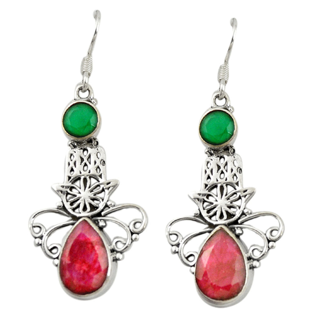 925 silver natural red ruby chalcedony hand of god hamsa earrings d19809