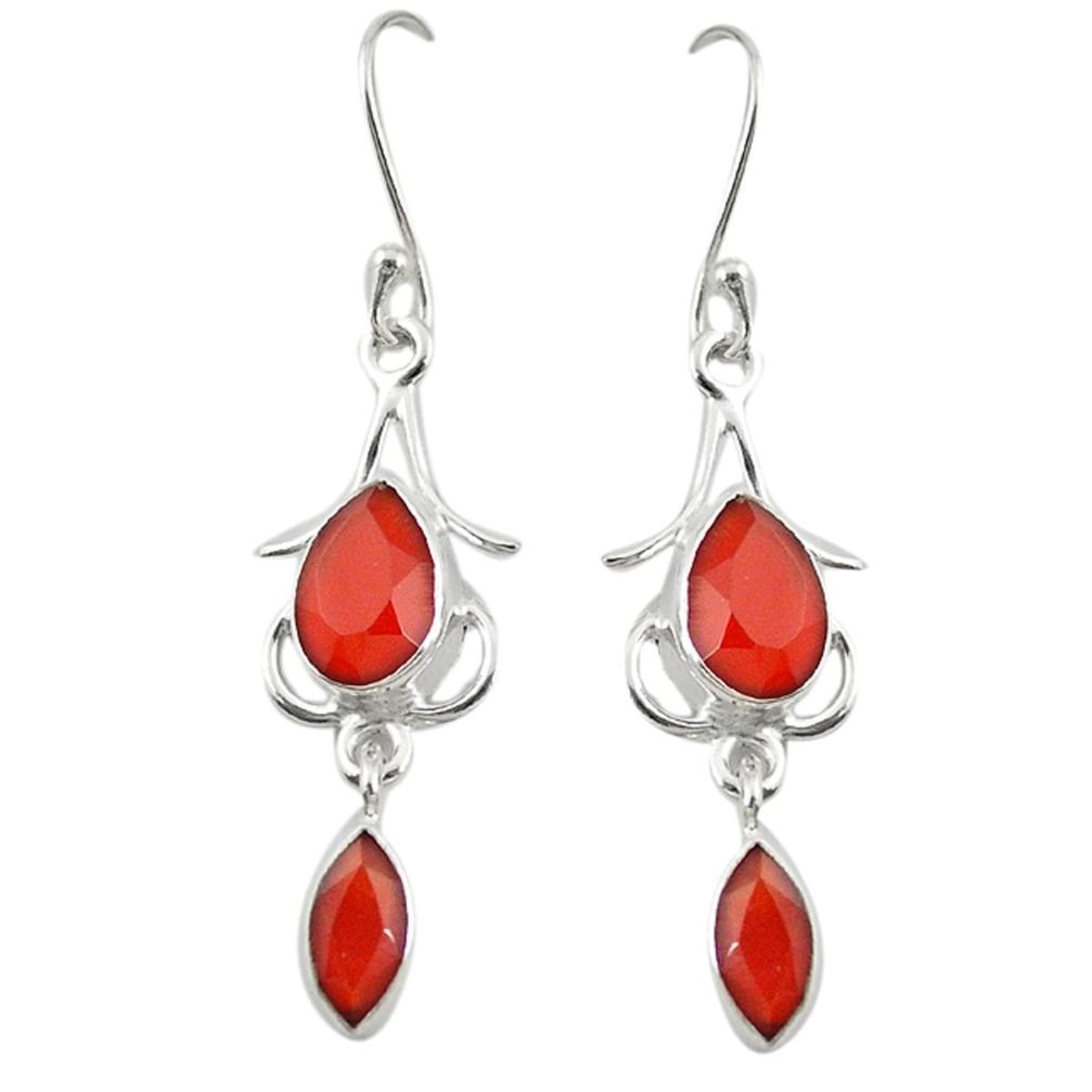 Natural orange cornelian (carnelian) 925 silver dangle earrings d19817