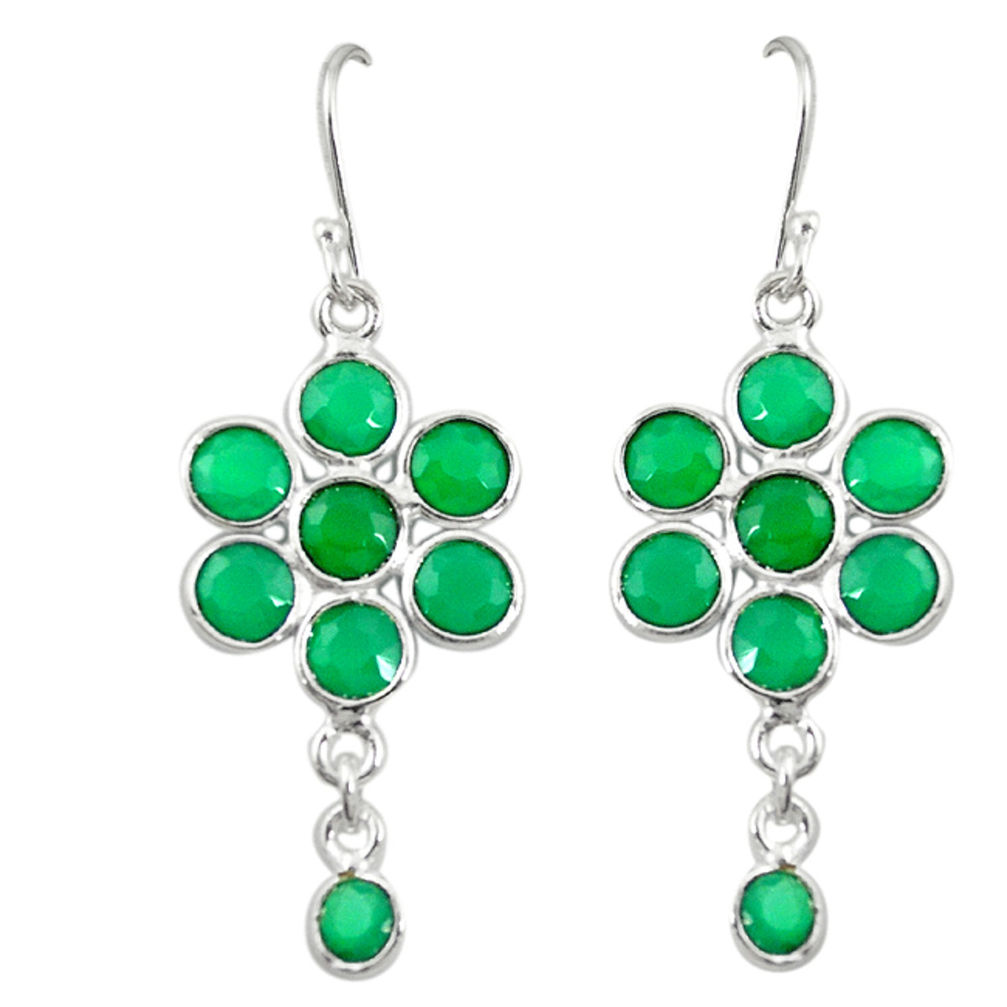 Natural green chalcedony 925 sterling silver dangle earrings jewelry d19836