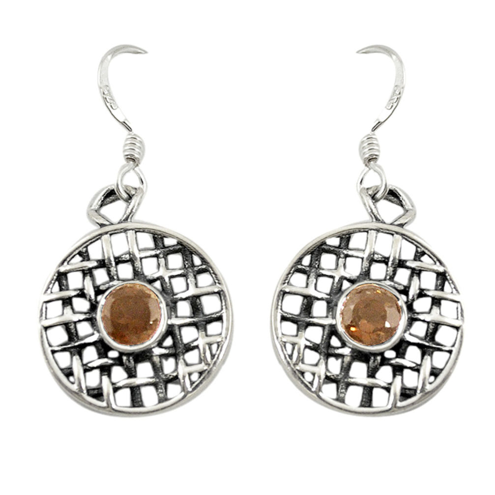 Brown smoky topaz 925 sterling silver dangle earrings jewelry d19851