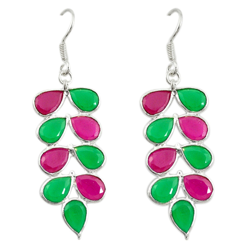 Red ruby green emerald quartz 925 silver dangle earrings d19873