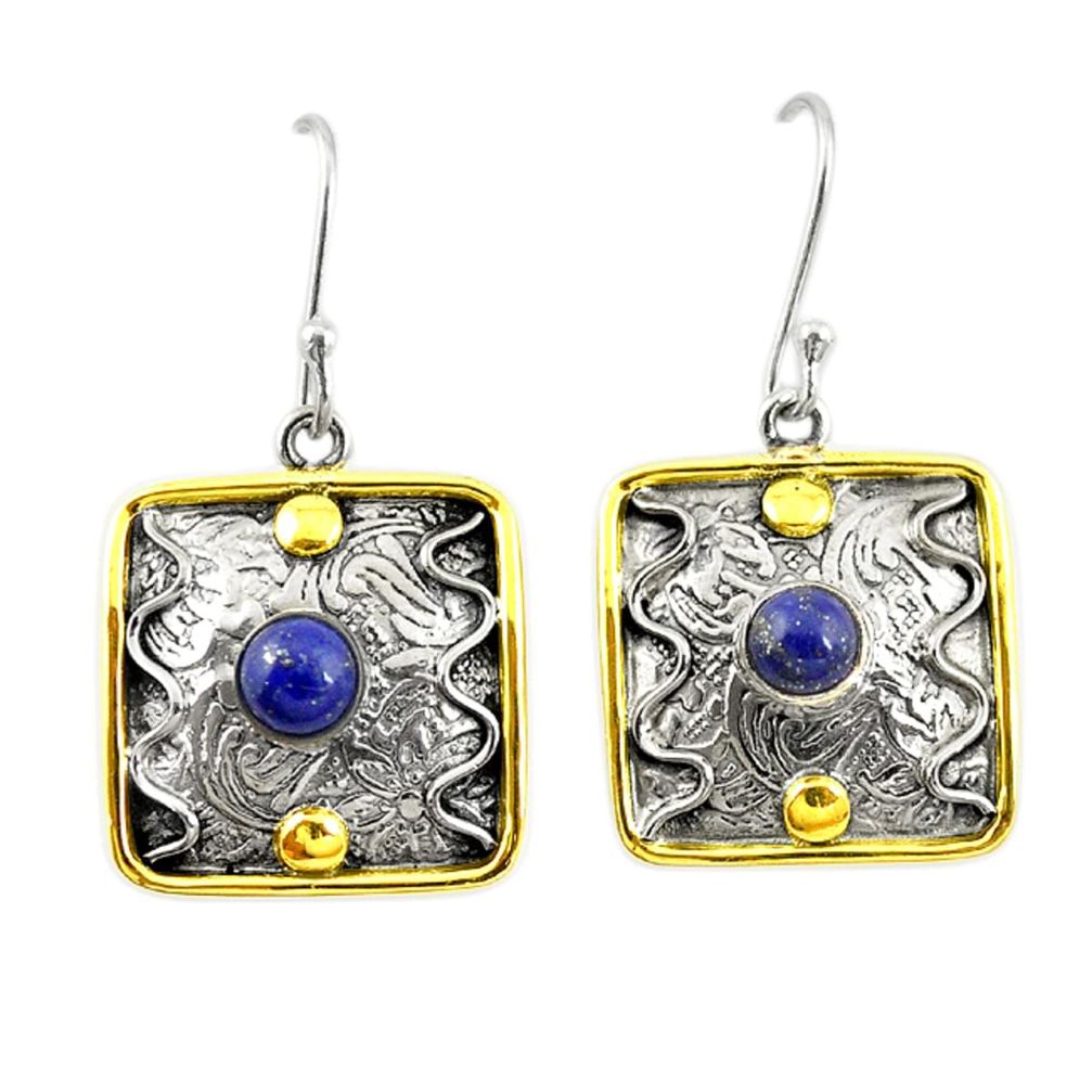 925 silver natural blue lapis lazuli two tone dangle earrings jewelry d19894