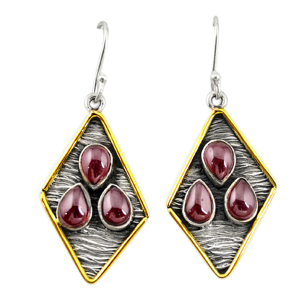 Natural red garnet 925 sterling silver two tone dangle earrings d19912