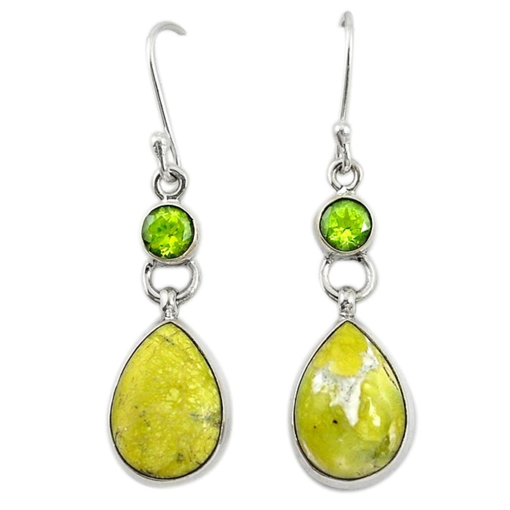 Natural yellow lizardite (meditation stone) 925 silver dangle earrings d19935