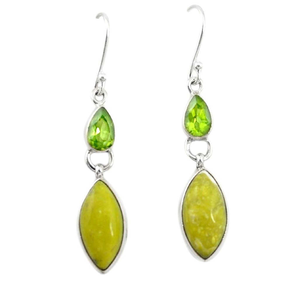 Natural yellow lizardite (meditation stone) 925 silver dangle earrings d19956