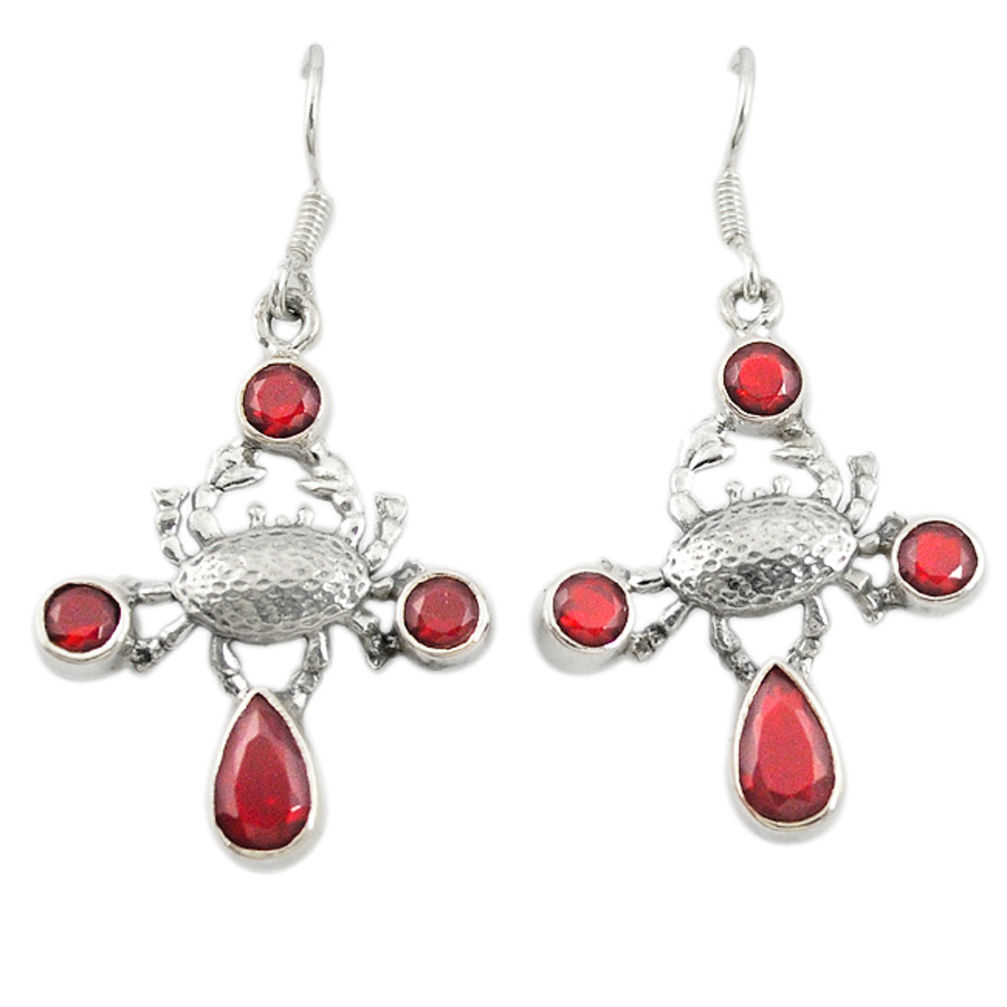 Red garnet quartz 925 sterling silver crab earrings jewelry d19990