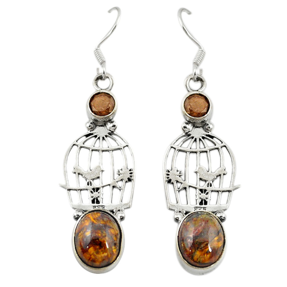 925 silver natural brown pietersite (african) dangle cage earrings d19996