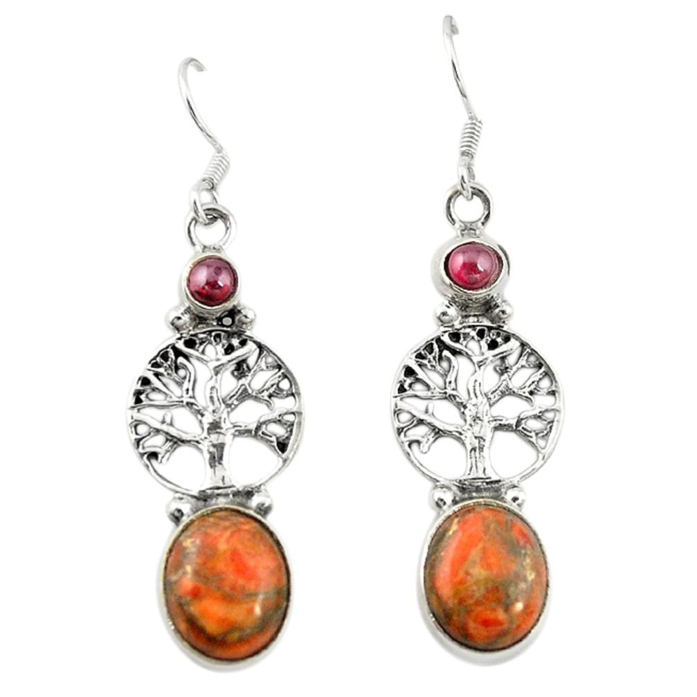 925 silver red copper turquoise garnet tree of life earrings jewelry d19998