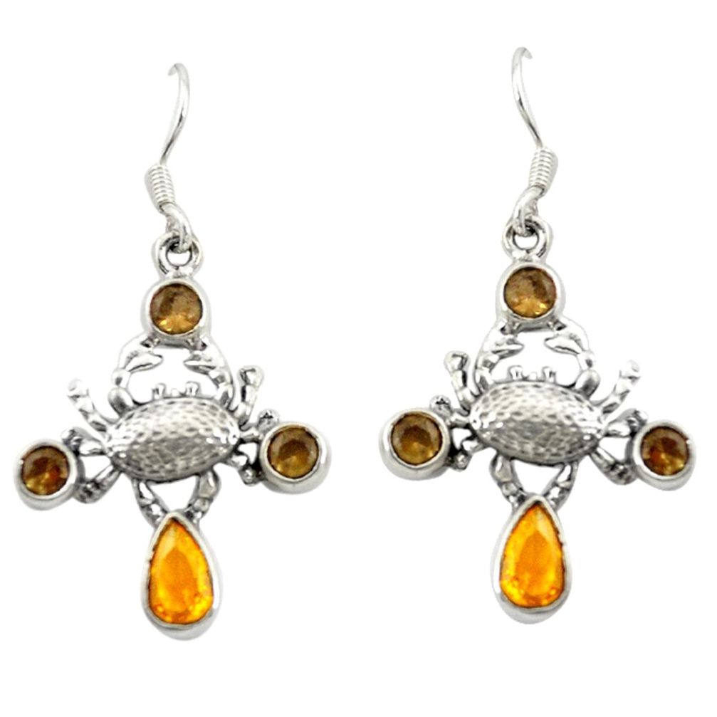 Yellow citrine quartz brown smoky topaz 925 silver crab earrings d20013