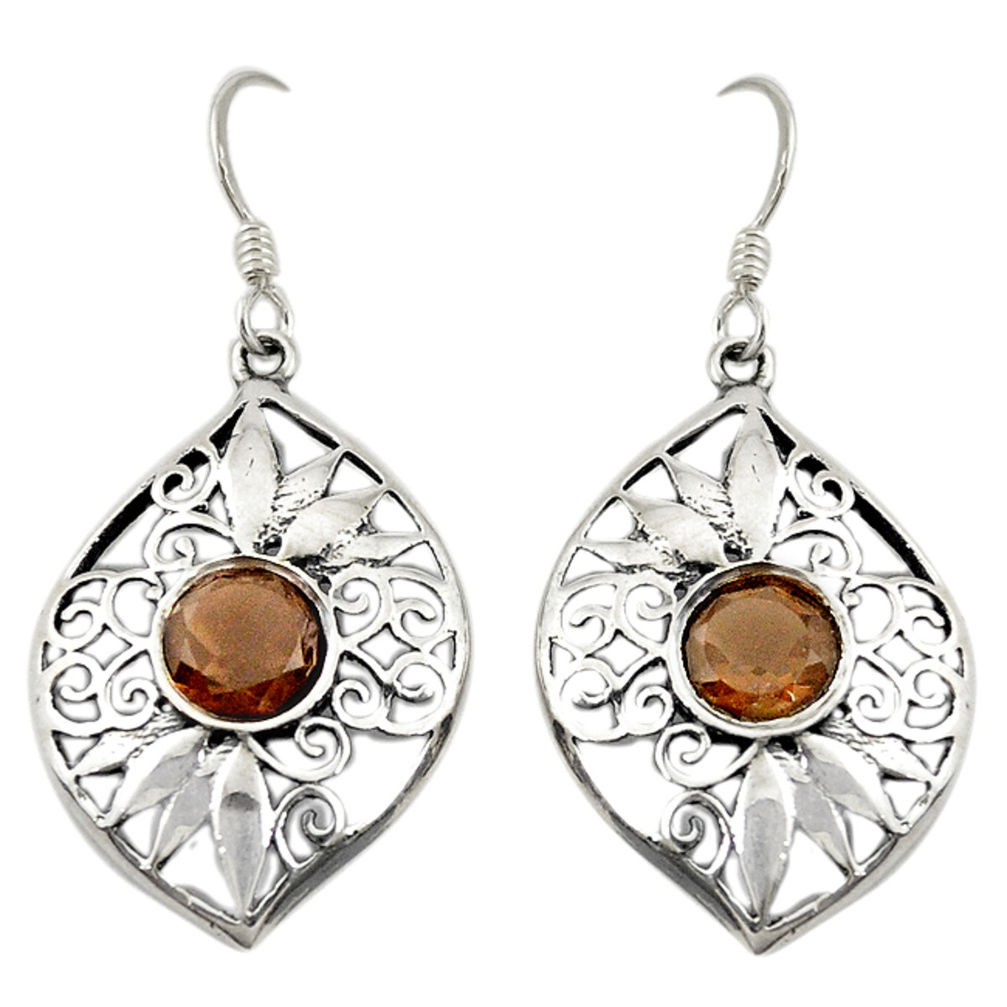Brown smoky topaz 925 sterling silver dangle earrings jewelry d20018