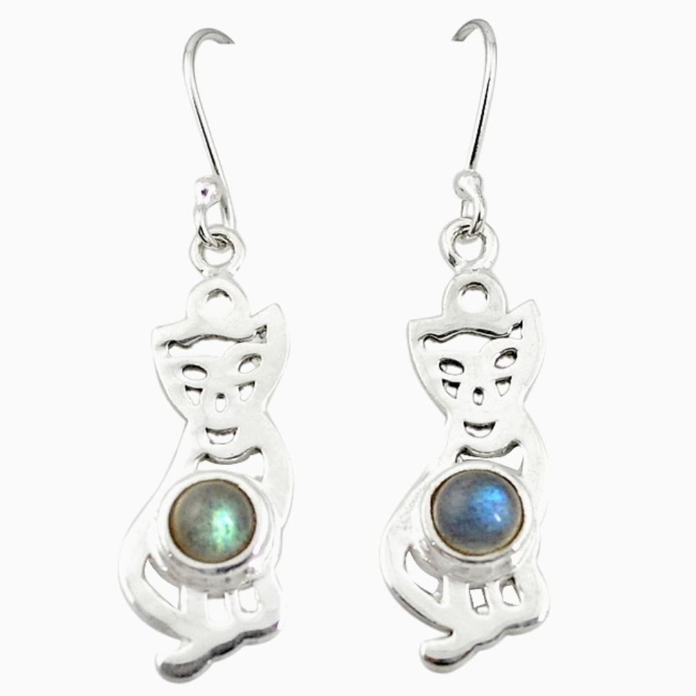 Natural blue labradorite 925 sterling silver cat earrings jewelry d20026