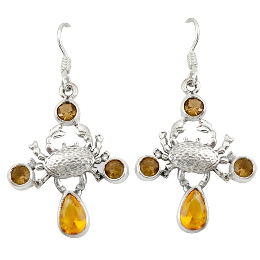 Natural yellow citrine smoky topaz 925 silver crab earrings jewelry d20030