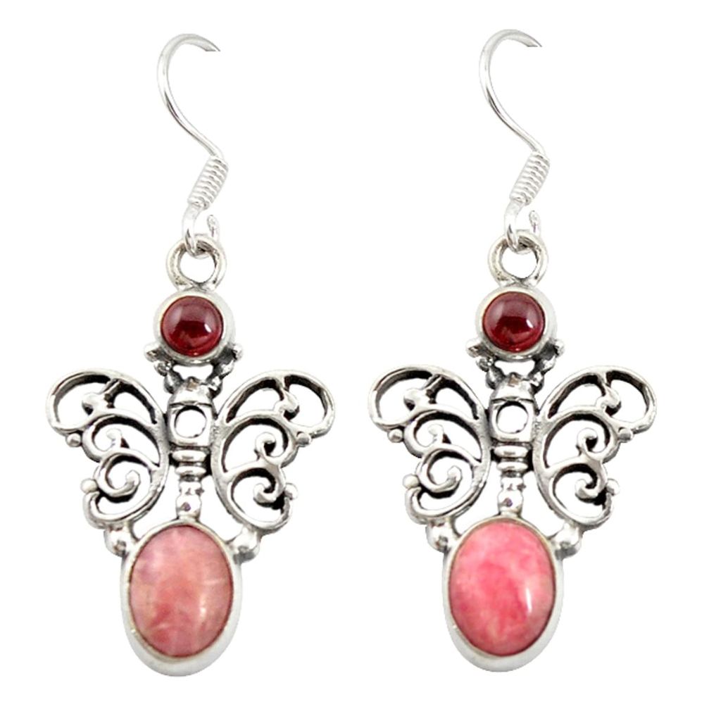 Natural pink rhodochrosite inca rose 925 silver butterfly earrings d20031