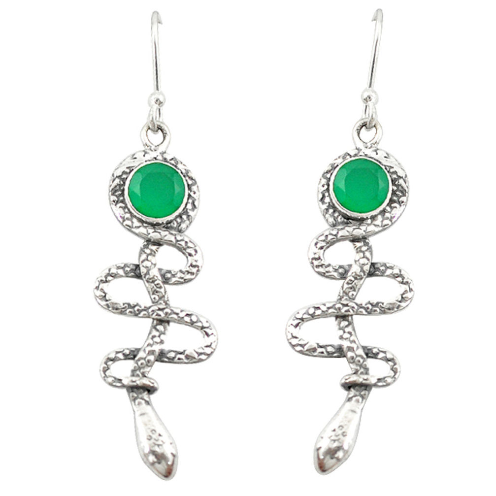 Natural green chalcedony 925 sterling silver snake earrings jewelry d20033