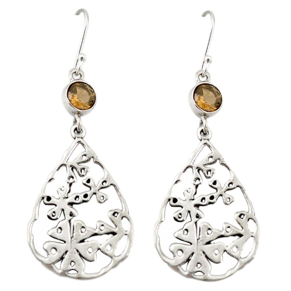 Brown smoky topaz 925 sterling silver flower earrings jewelry d20047