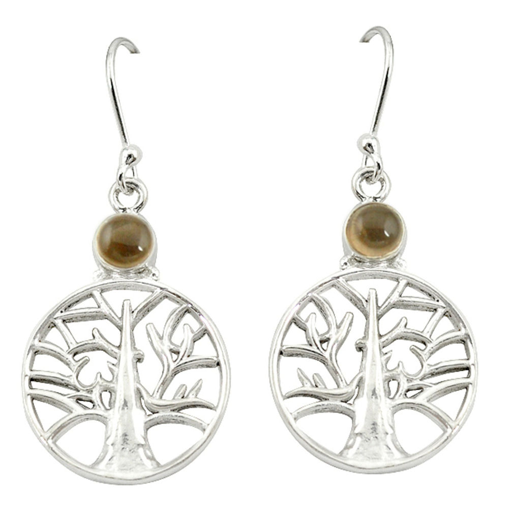 Brown smoky topaz 925 sterling silver tree of life earrings jewelry d20049
