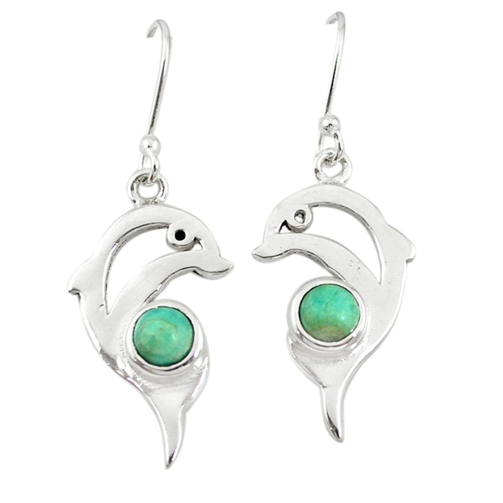 Natural green peruvian amazonite 925 sterling silver dolphin earrings d20056