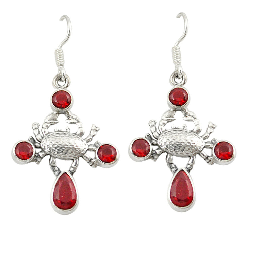 Natural red garnet 925 sterling silver crab earrings jewelry d20062