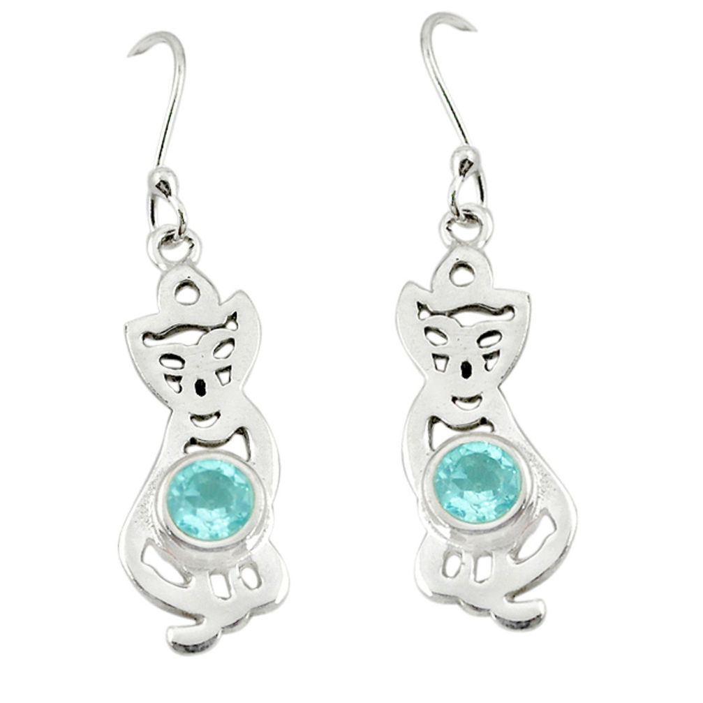 Natural blue topaz 925 sterling silver cat earrings jewelry d20066