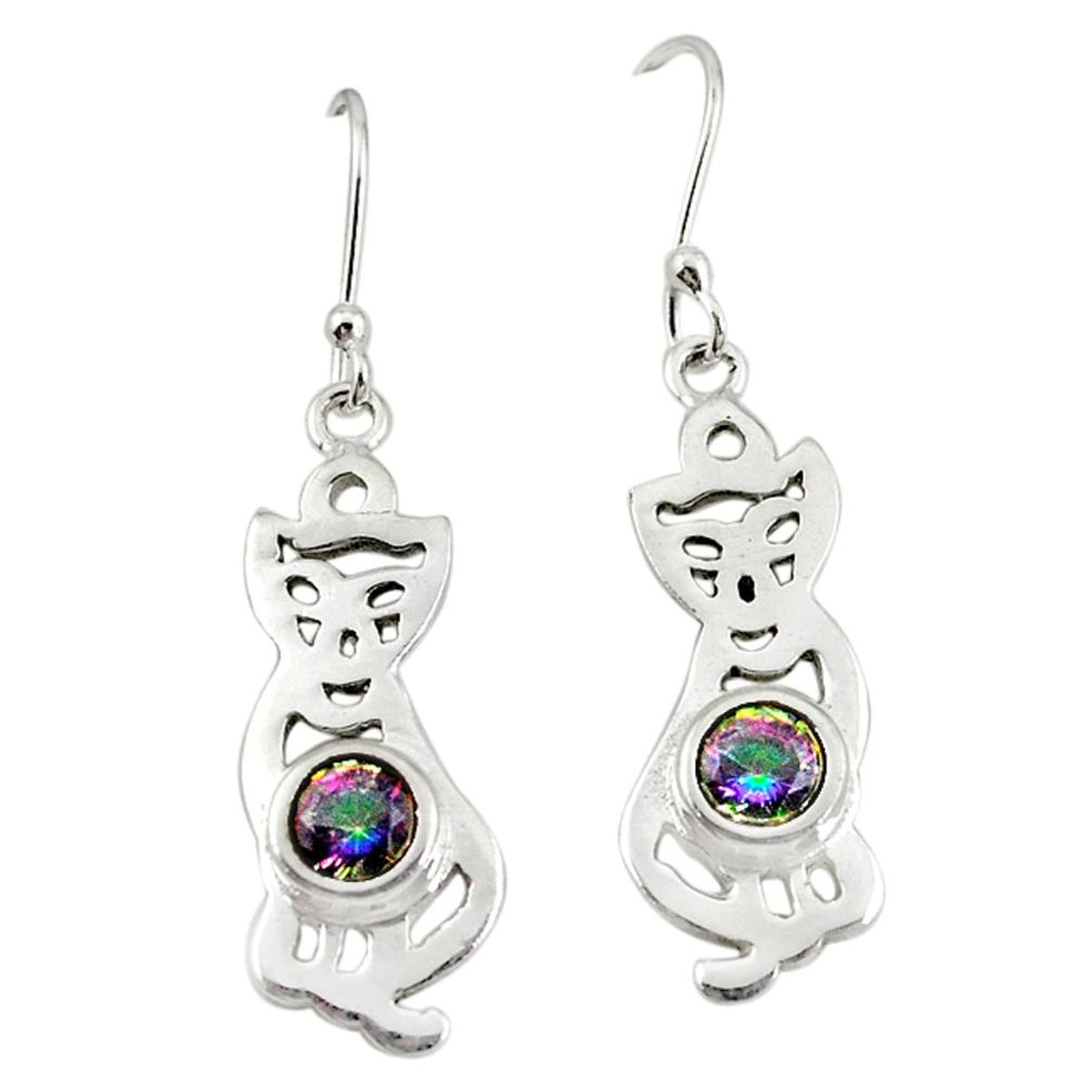 Multi color rainbow topaz 925 sterling silver cat earrings jewelry d20073