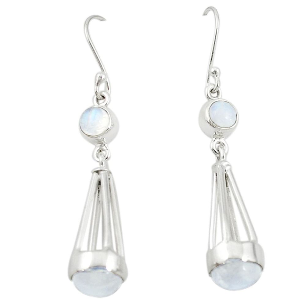 Natural rainbow moonstone 925 sterling silver dangle earrings d20087