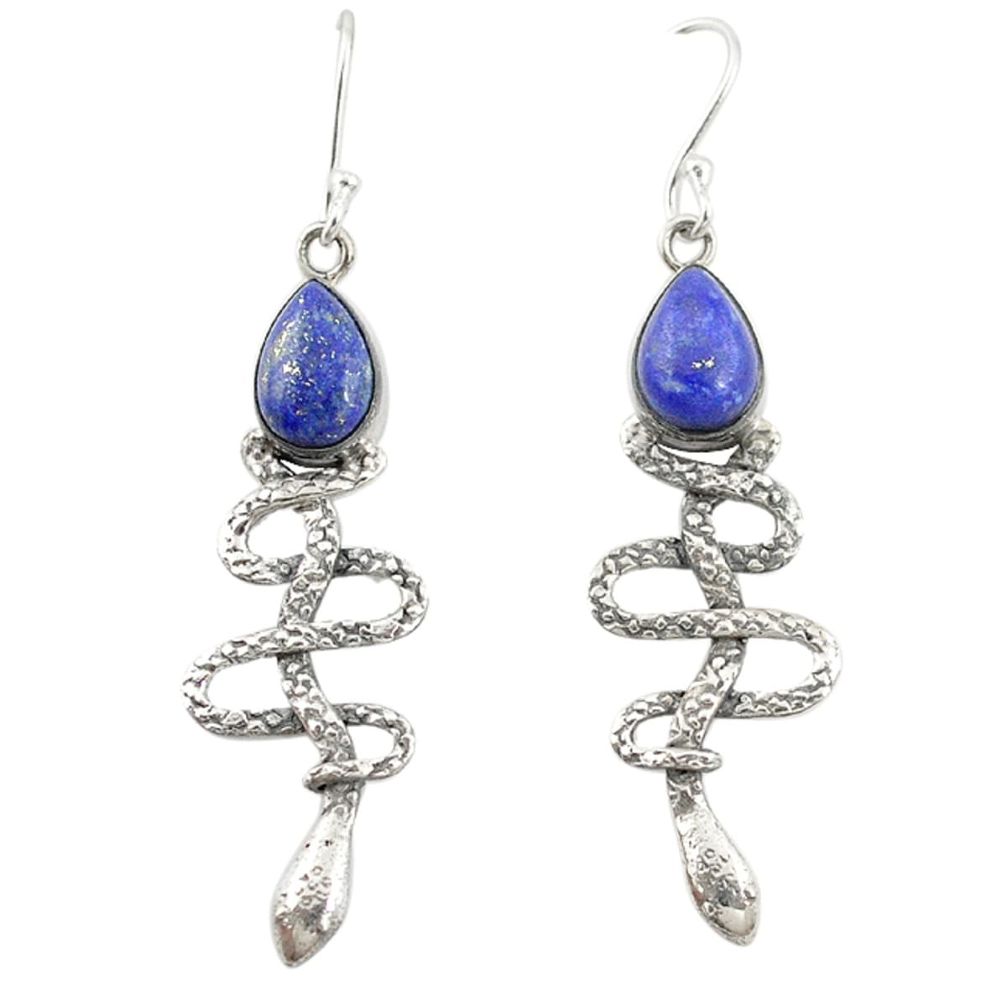Natural blue lapis lazuli 925 sterling silver snake earrings jewelry d20092