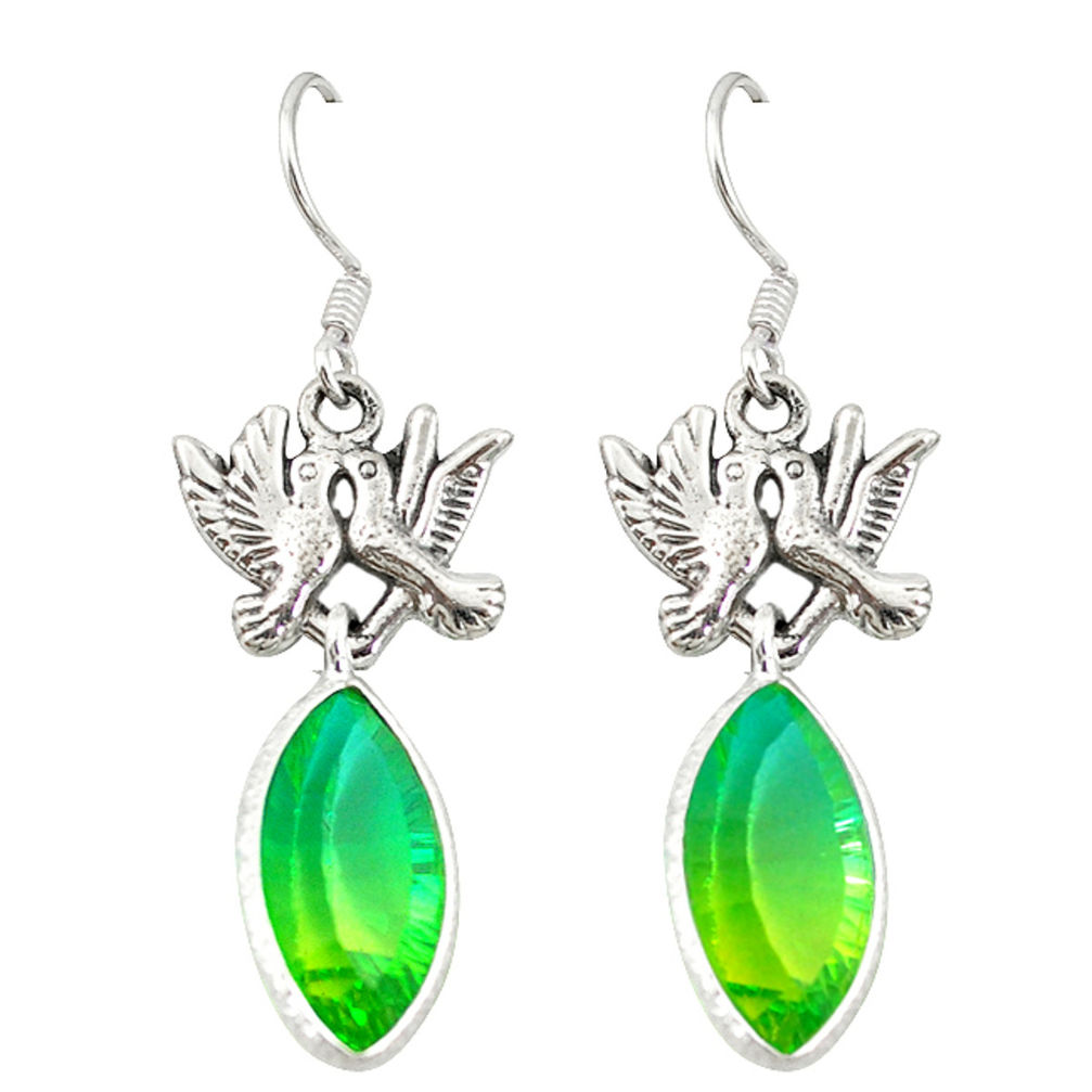 Green tourmaline (lab) 925 sterling silver love birds earrings d20109