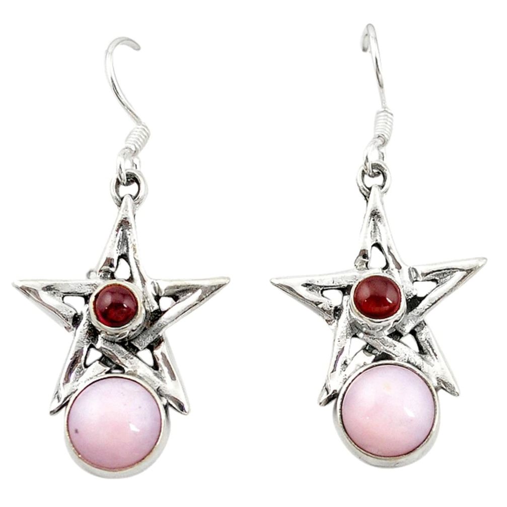 Natural pink opal garnet 925 sterling silver star fish earrings jewelry d20130