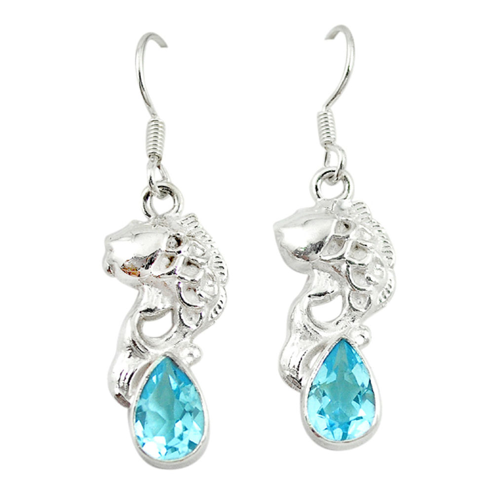 925 sterling silver natural blue topaz dangle fish earrings jewelry d20394