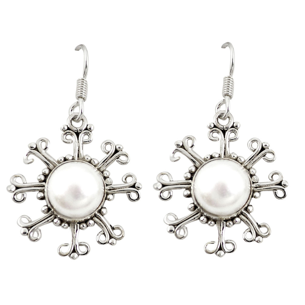 Natural white pearl 925 sterling silver dangle earrings jewelry d20492