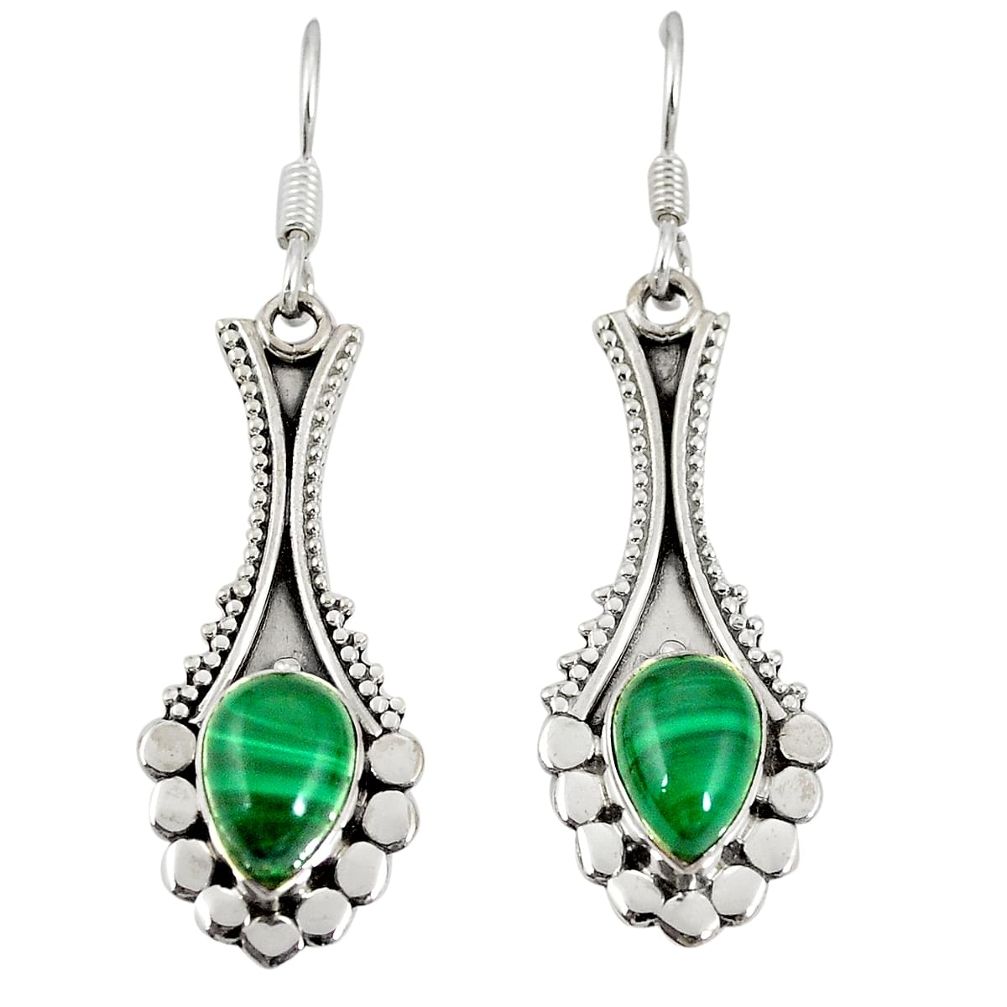 Natural green malachite (pilot's stone) 925 silver dangle earrings d20503