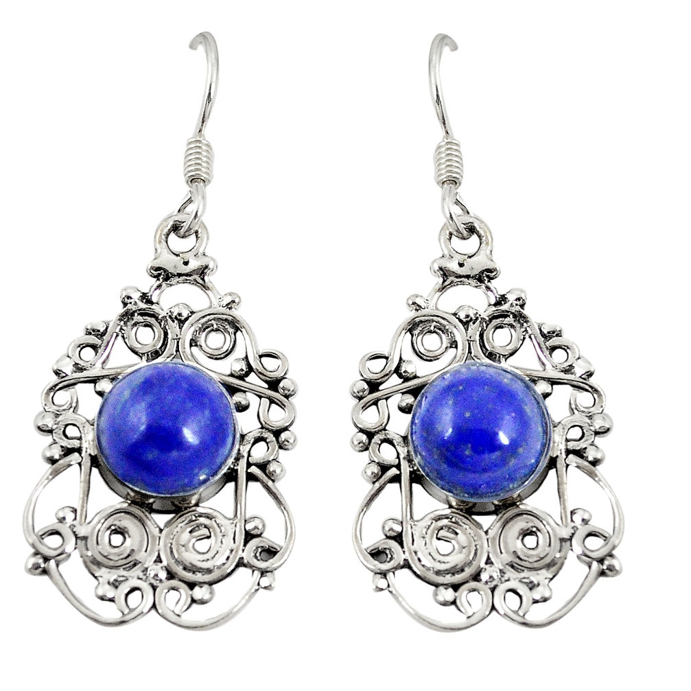 Natural blue lapis lazuli 925 sterling silver dangle earrings d20505