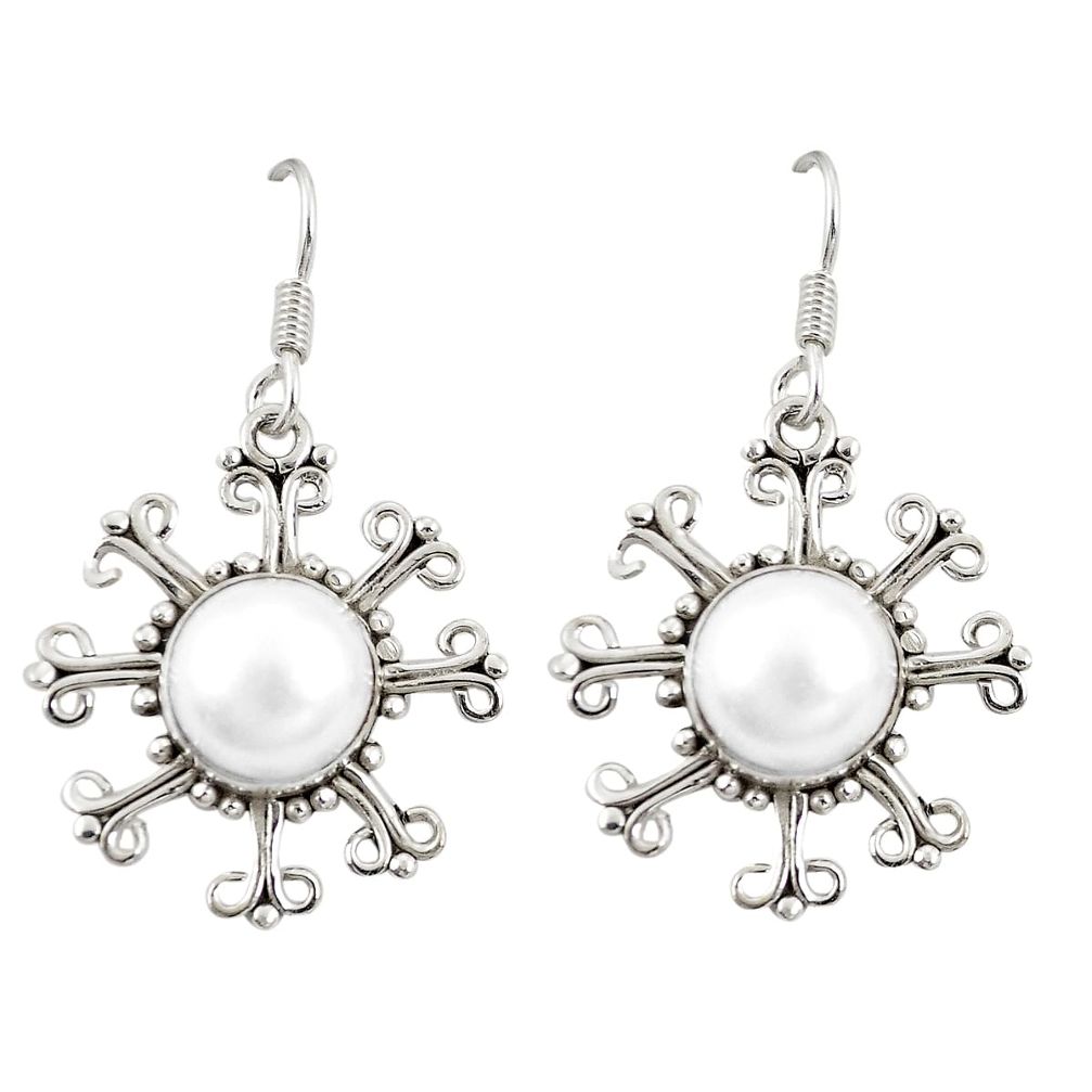 Natural white pearl 925 sterling silver dangle earrings jewelry d20509