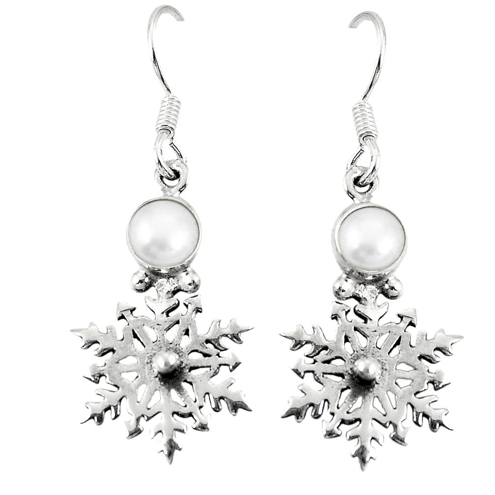 Natural white pearl 925 sterling silver dangle earrings jewelry d20510