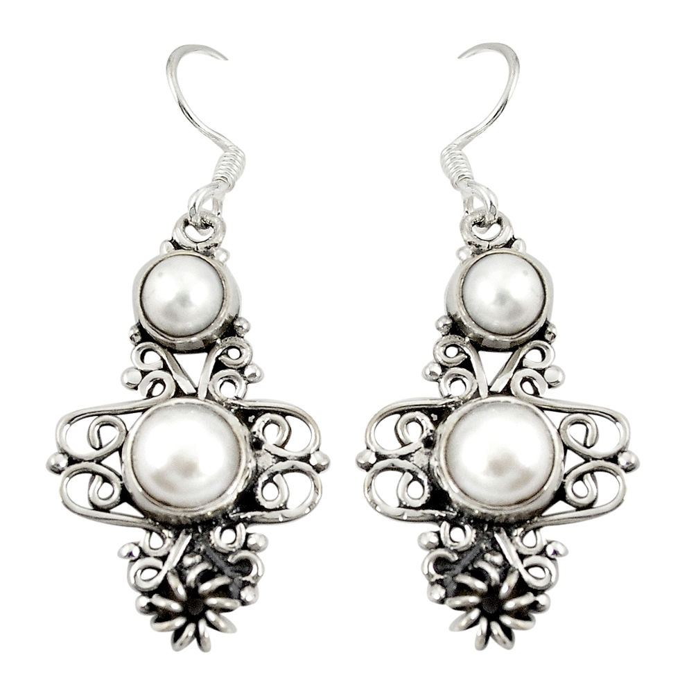 Natural white pearl 925 sterling silver dangle earrings jewelry d20512