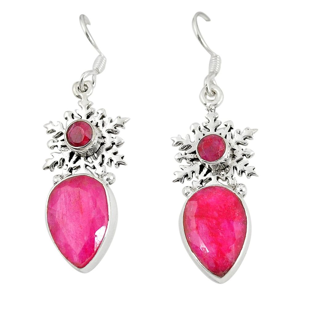 Natural red ruby 925 sterling silver dangle earrings jewelry d20514