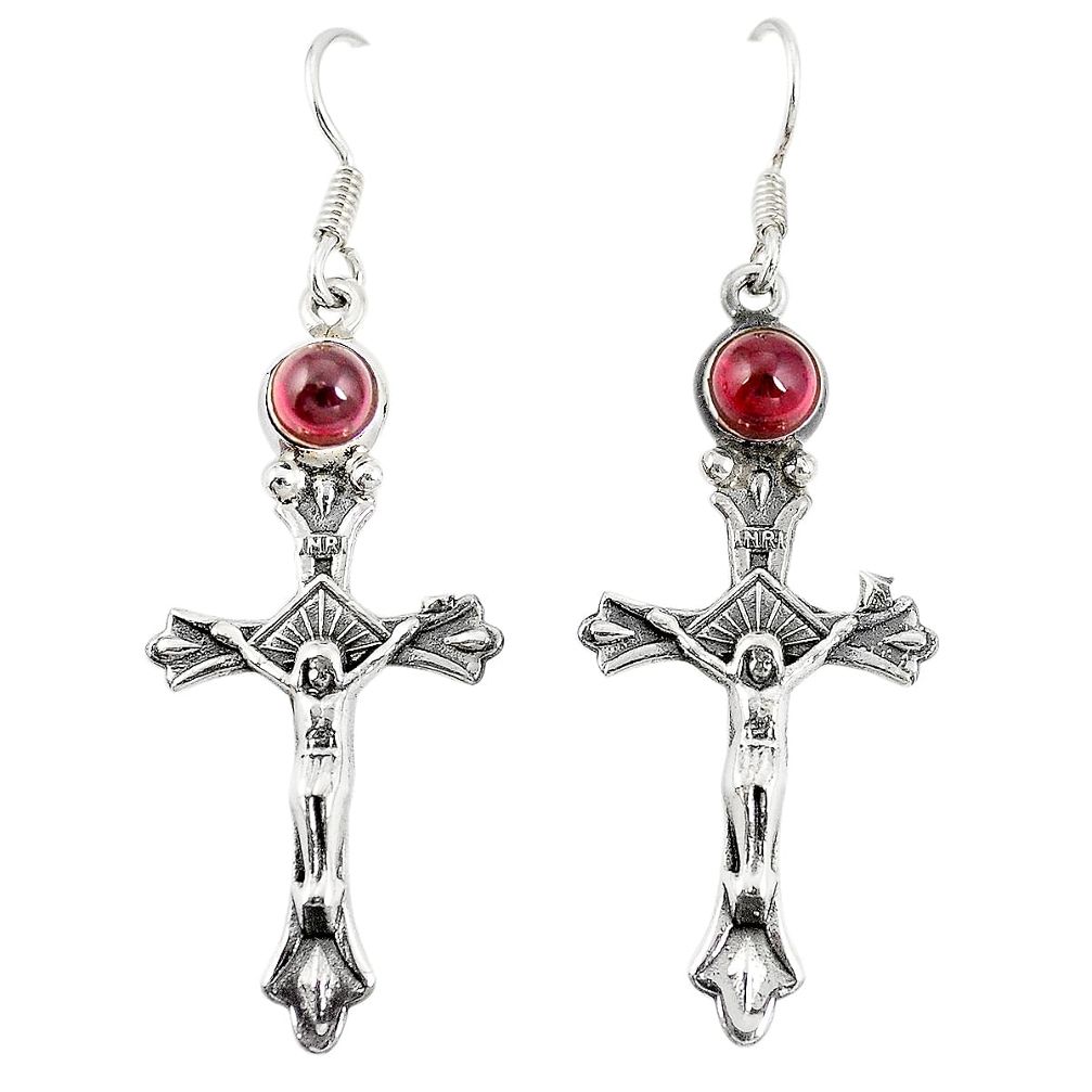 Natural red garnet 925 sterling silver holy cross earrings jewelry d20518