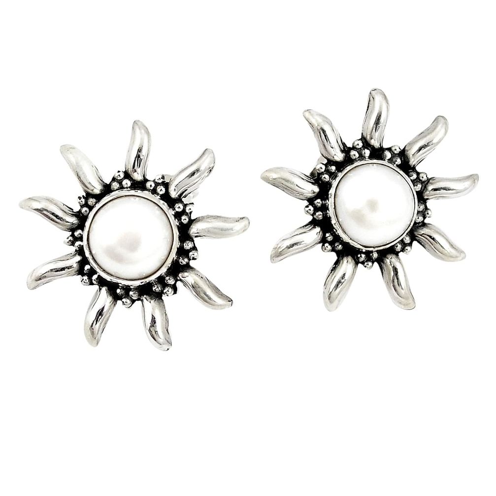 Natural white pearl round 925 sterling silver stud earrings jewelry d20538