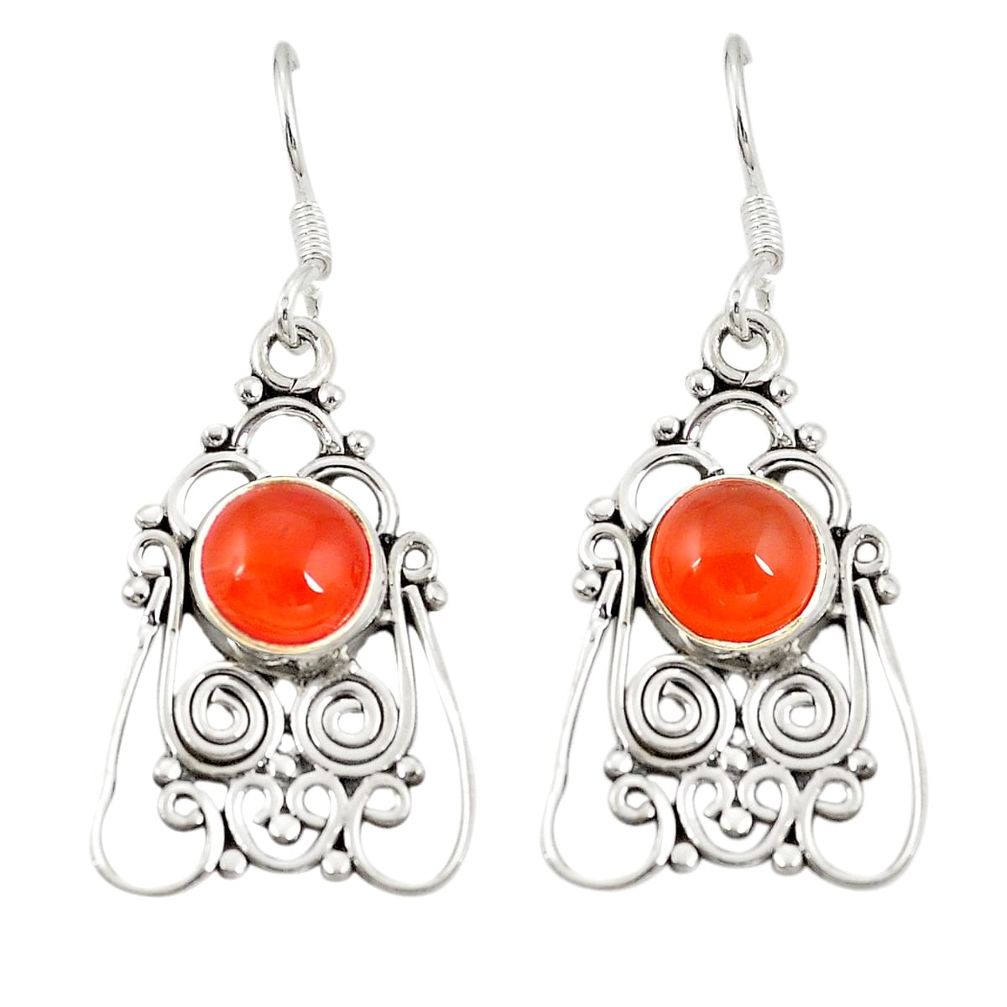 Natural orange cornelian (carnelian) 925 silver dangle earrings d20543