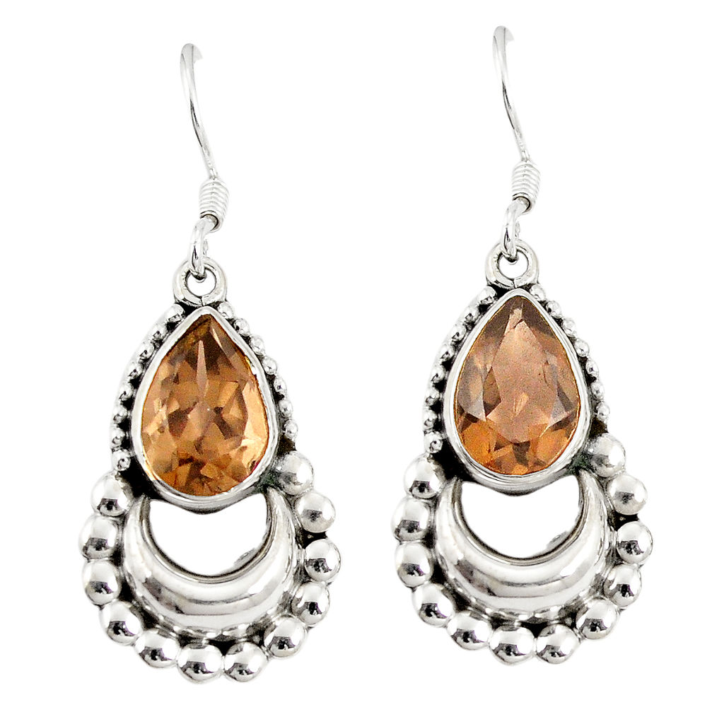 Brown smoky topaz 925 sterling silver dangle earrings jewelry d20571