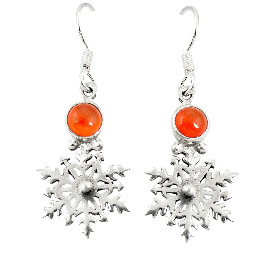 Natural orange cornelian (carnelian) 925 silver dangle earrings d20574