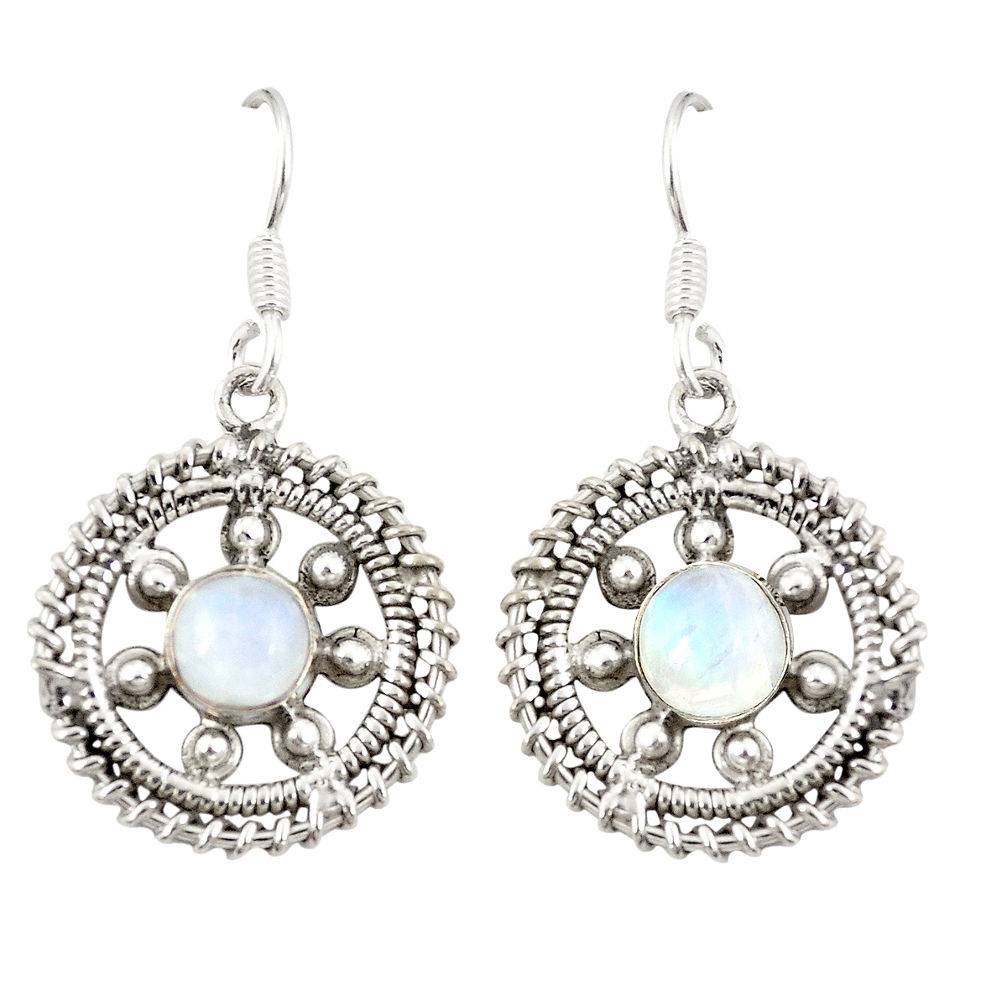 Natural rainbow moonstone 925 sterling silver dangle earrings d20581