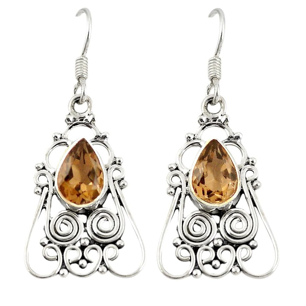 Brown smoky topaz 925 sterling silver dangle earrings jewelry d20589