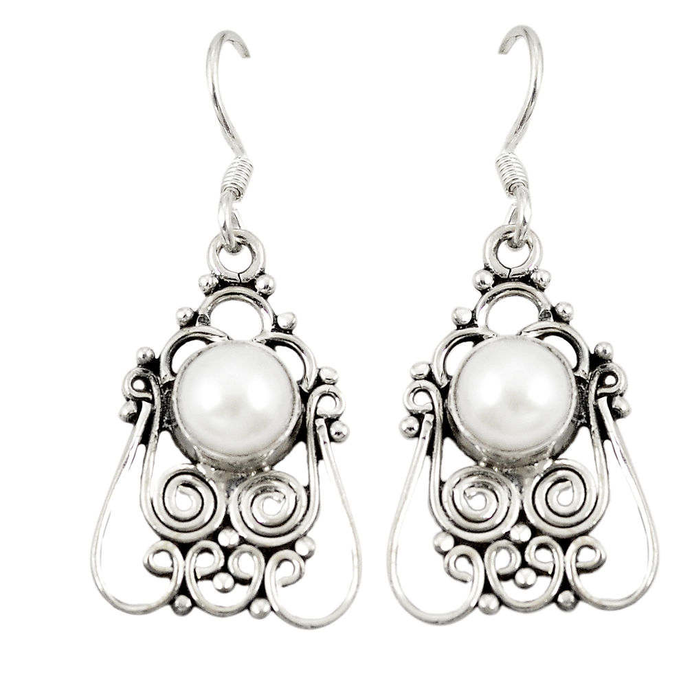 Natural white pearl 925 sterling silver dangle earrings jewelry d20596